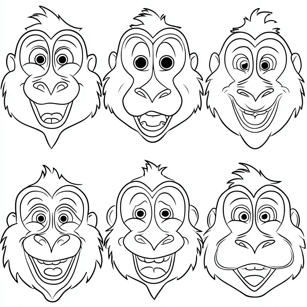 Dibujo de caras alegres de mono babuino para colorear Dibujo de caras alegres de mono babuino para colorear
