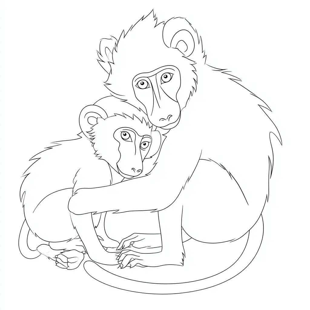 Dibujo de mono babuino con su pequeño para colorear Dibujo de mono babuino con su pequeño para colorear