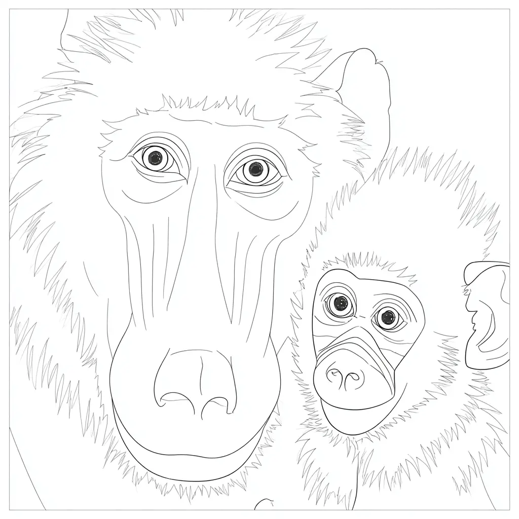 Dibujo de retrato de monos babuinos para colorear Dibujo de retrato de monos babuinos para colorear
