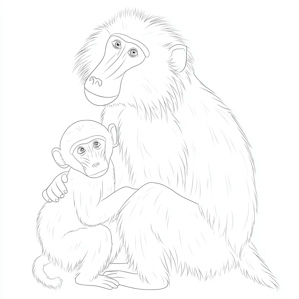 Dibujo de monos babuinos con pelaje para colorear Dibujo de monos babuinos con pelaje para colorear