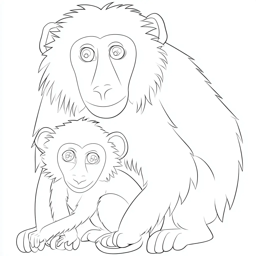 Dibujo de mono babuino y bebé para colorear Dibujo de mono babuino y bebé para colorear