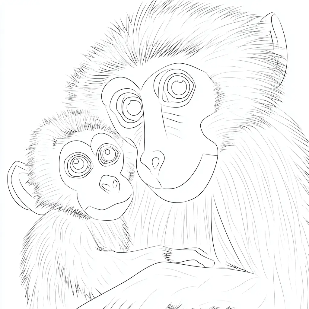 Dibujo de retrato a lápiz de monos babuinos para colorear Dibujo de retrato a lápiz de monos babuinos para colorear
