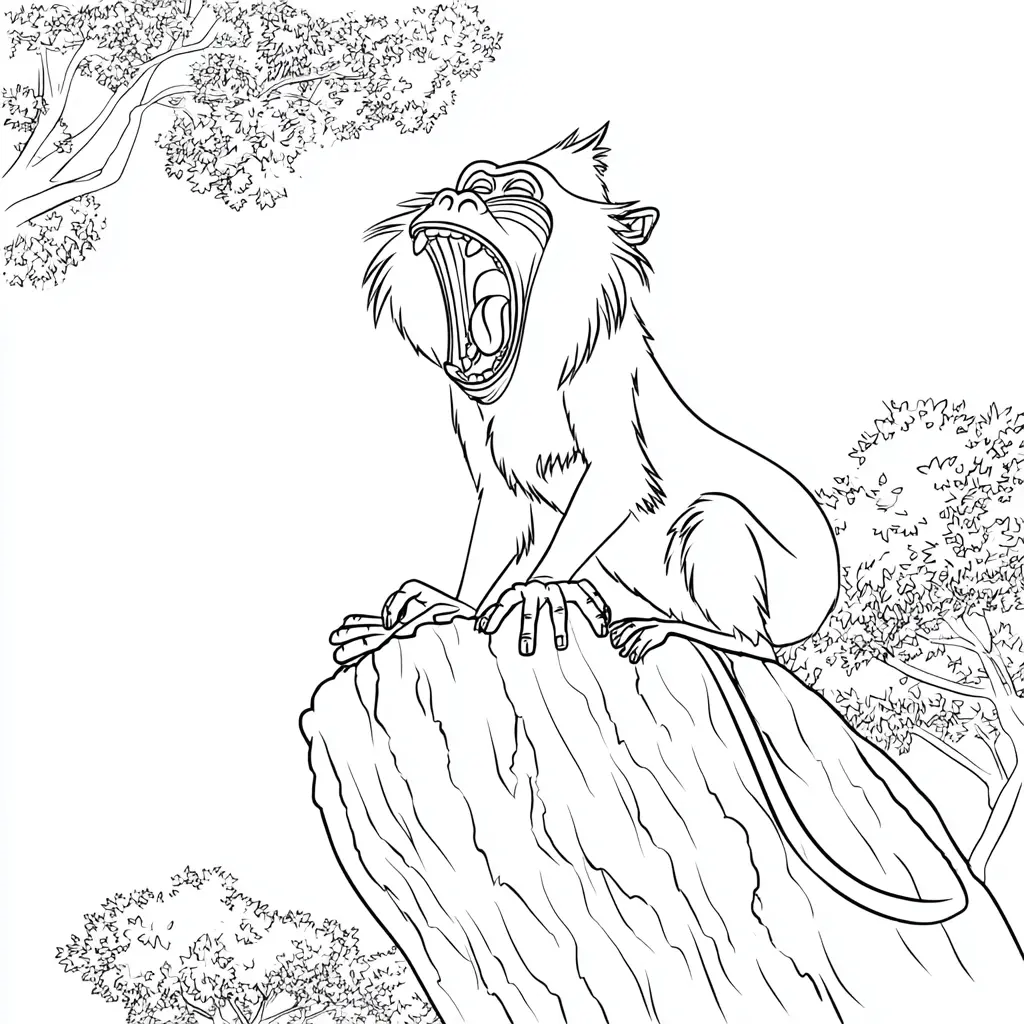 Dibujo de mono babino sobre una roca para colorear Dibujo de mono babino sobre una roca para colorear