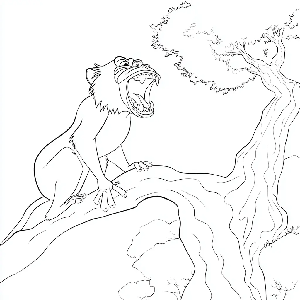 Dibujo de mono babuino en un árbol para colorear Dibujo de mono babuino en un árbol para colorear