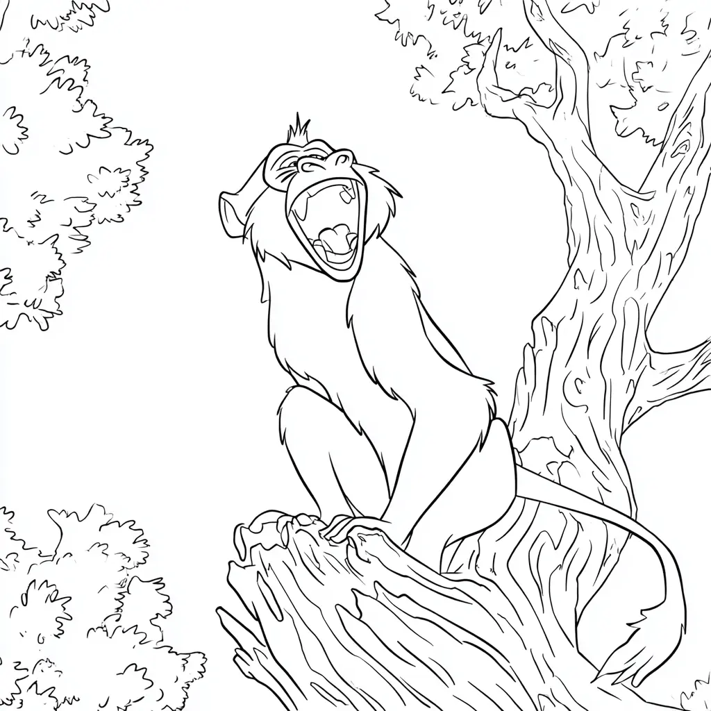 Dibujo de mono babuino subido en un árbol para colorear Dibujo de mono babuino subido en un árbol para colorear