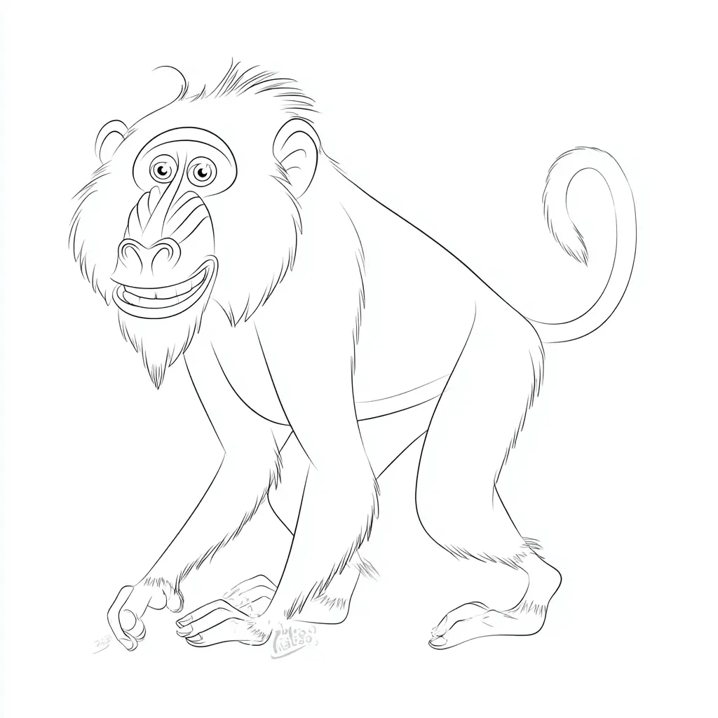 Dibujo de mono babuino andando para colorear Dibujo de mono babuino andando para colorear