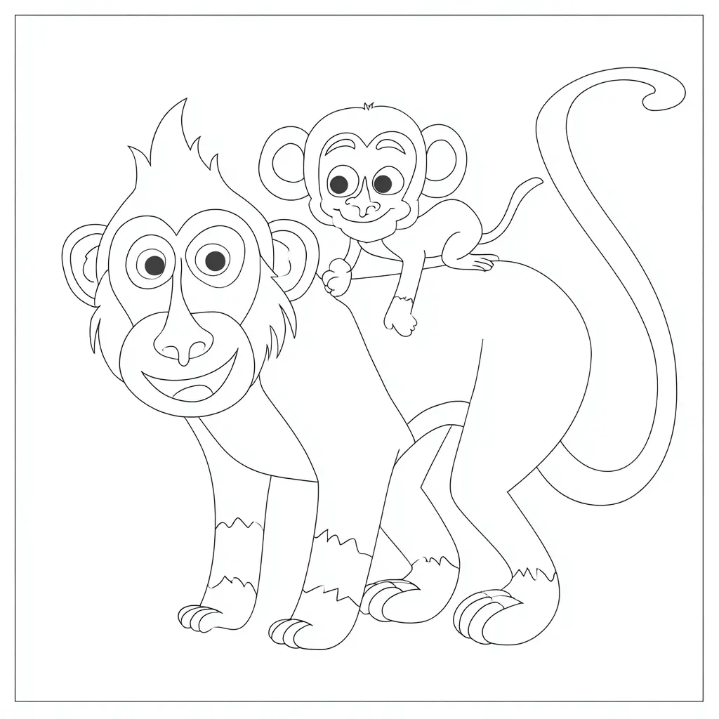 Dibujo de mono babuino y bebé kawaii para colorear Dibujo de mono babuino y bebé kawaii para colorear