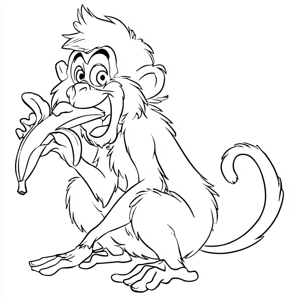 Dibujo de mono macaco comiendo una banana para colorear Dibujo de mono macaco comiendo una banana para colorear