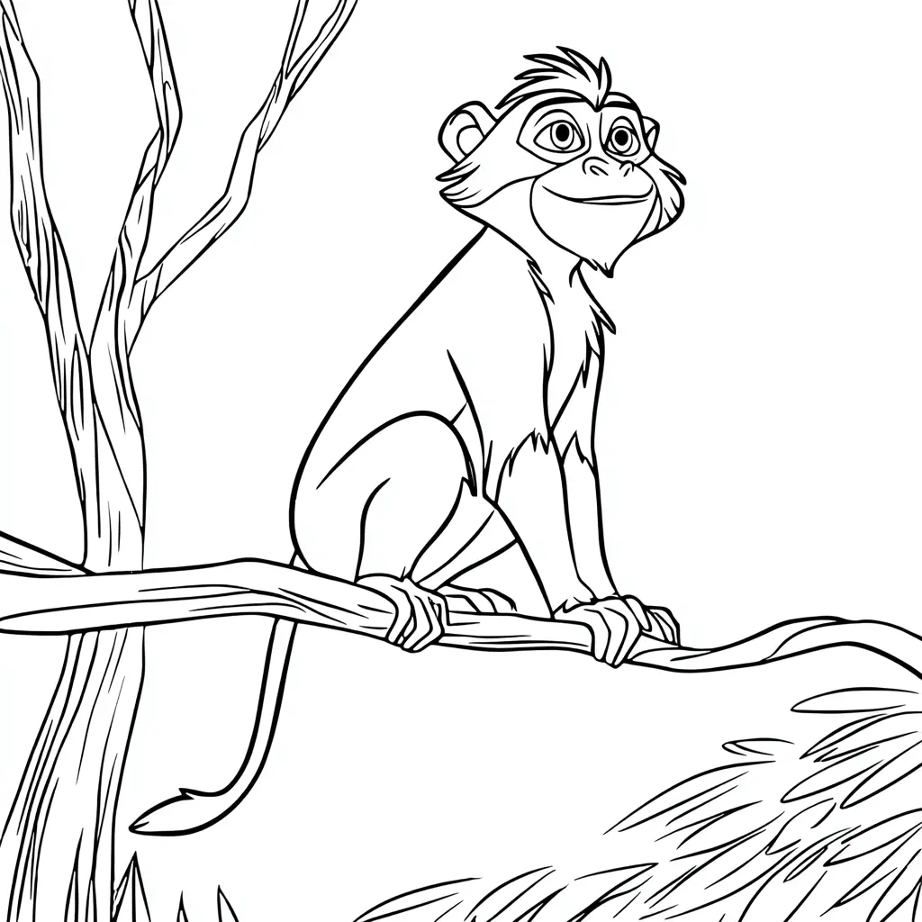 Dibujo de mono macaco sobre una rama para colorear Dibujo de mono macaco sobre una rama para colorear