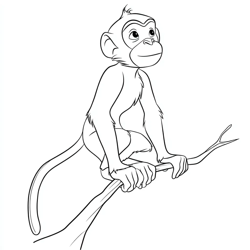Dibujo de mono macaco agarrado a una rama para colorear Dibujo de mono macaco agarrado a una rama para colorear