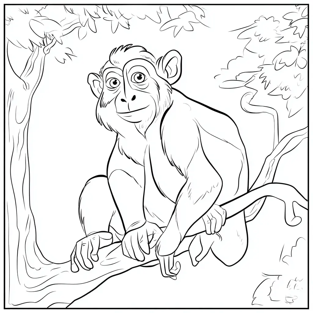 Dibujo de viñeta de mono macaco en el bosque para colorear Dibujo de viñeta de mono macaco en el bosque para colorear
