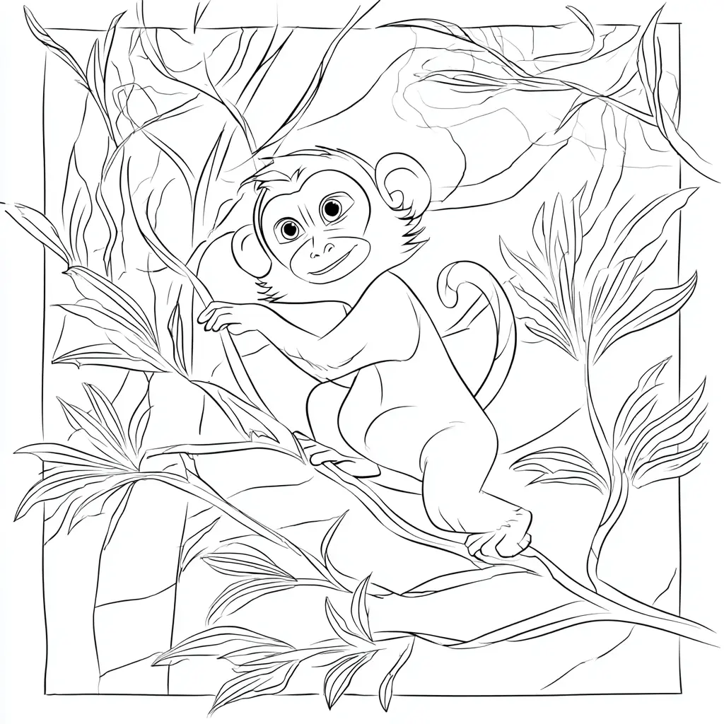 Dibujo de mono macaco entre ramas para colorear Dibujo de mono macaco entre ramas para colorear