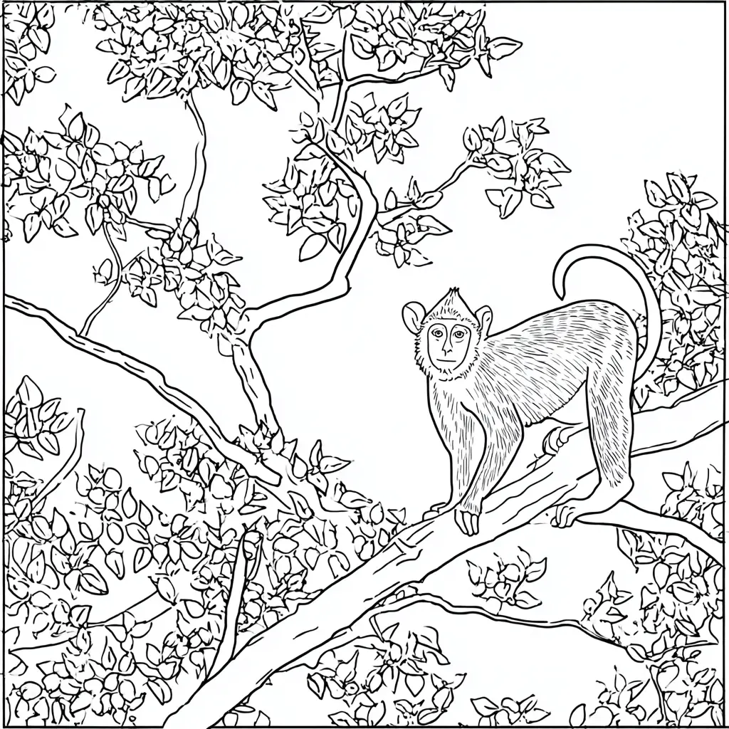 Dibujo de mono macaco subido a un árbol para colorear Dibujo de mono macaco subido a un árbol para colorear