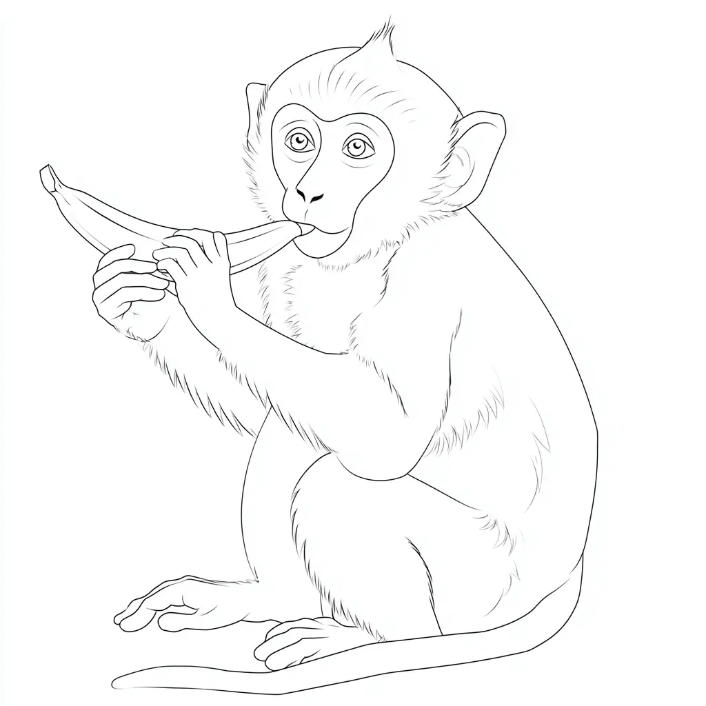 Dibujo de mono macaco comiendo un plátano para colorear Dibujo de mono macaco comiendo un plátano para colorear