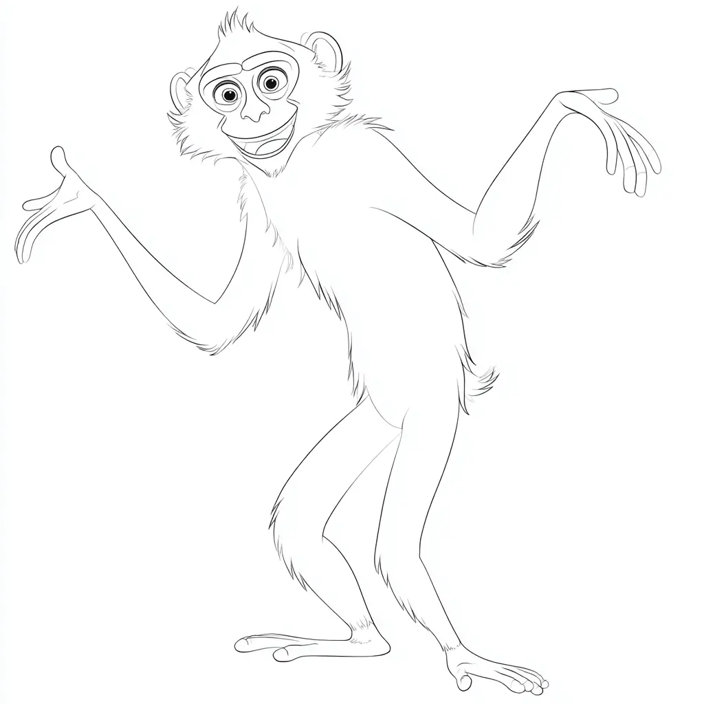 Dibujo de pose animado de mono macaco para colorear Dibujo de pose animado de mono macaco para colorear