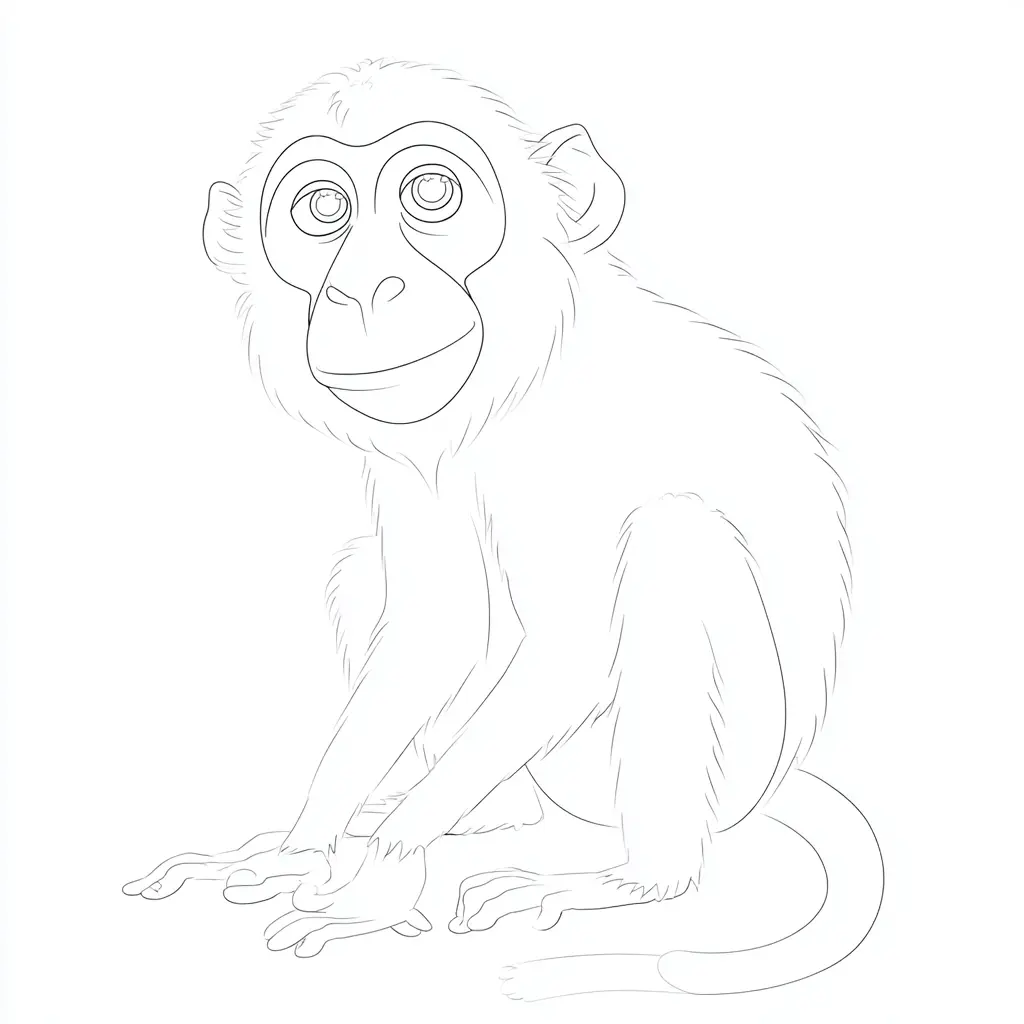 Dibujo de trazo fino de mono macaco para colorear Dibujo de trazo fino de mono macaco para colorear