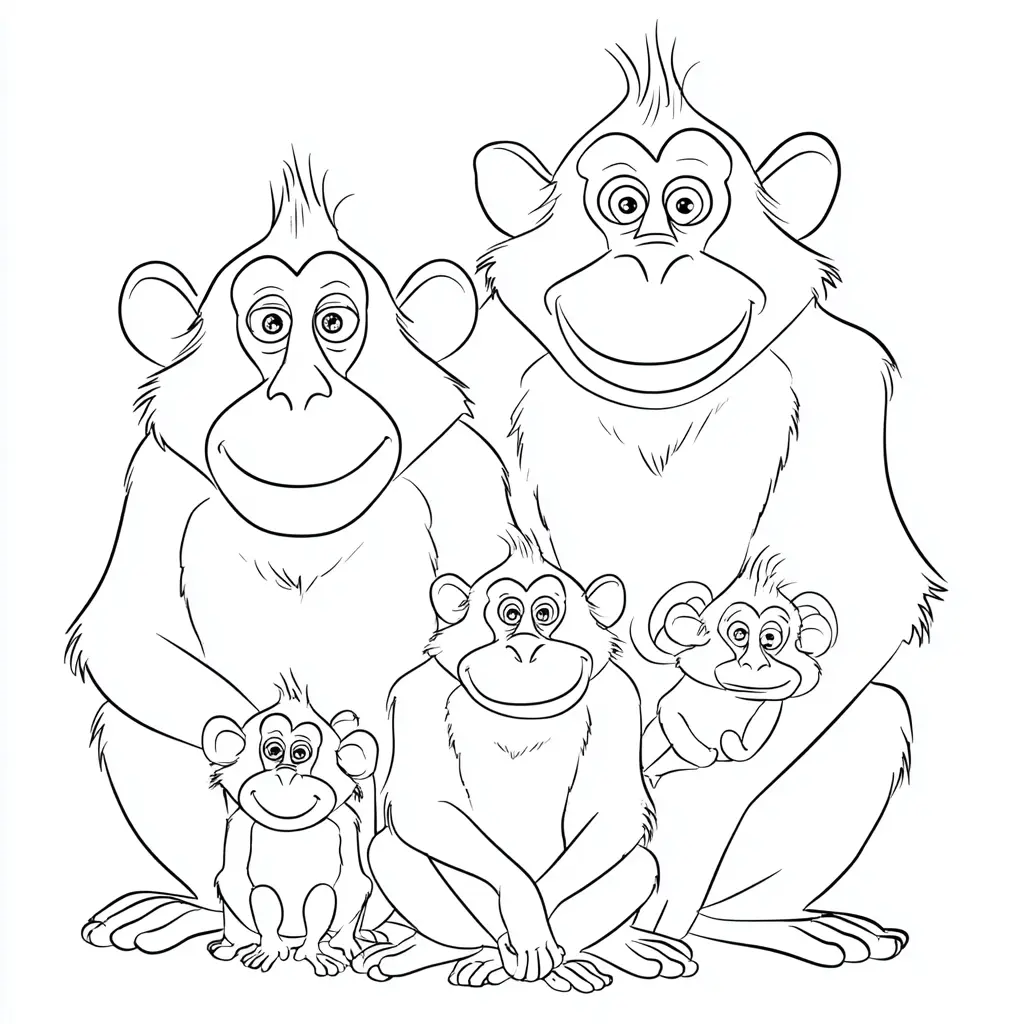 Dibujo de familia cartoon de monos macacos para colorear Dibujo de familia cartoon de monos macacos para colorear