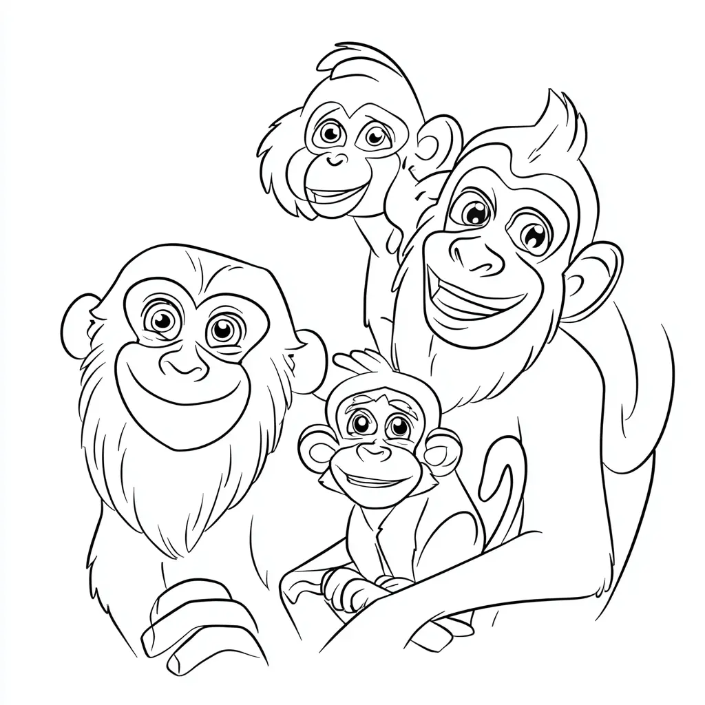 Dibujo de familia de monos macacos animados para colorear Dibujo de familia de monos macacos animados para colorear