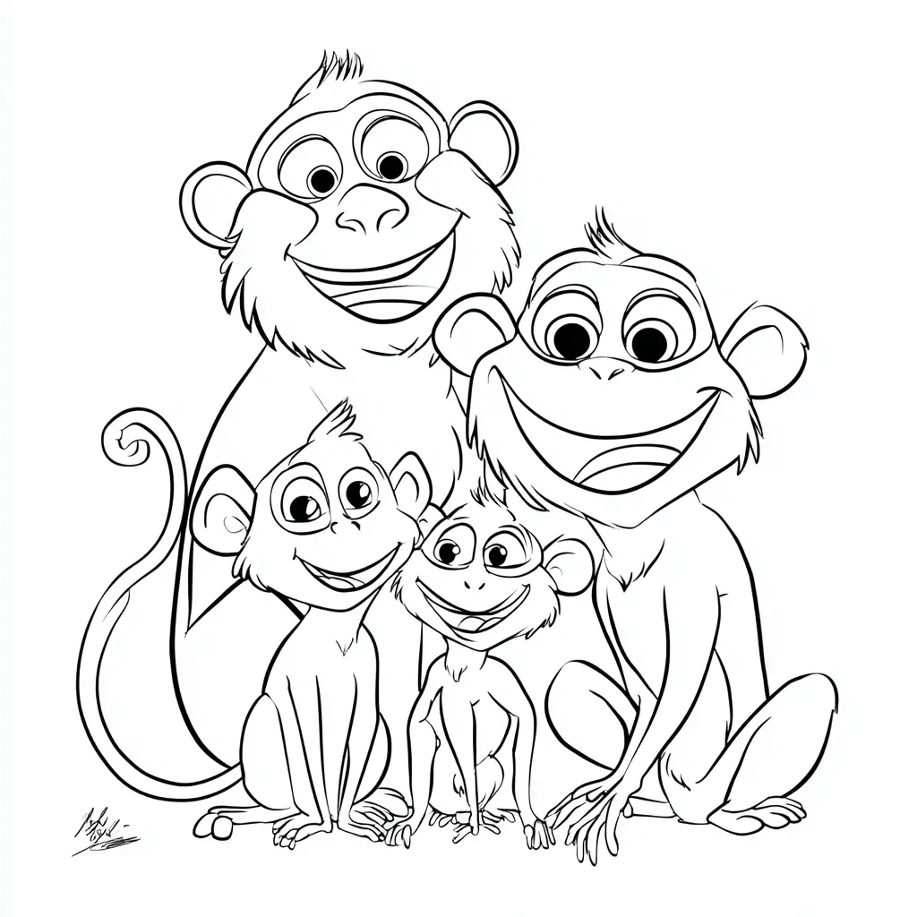 Dibujo de familia de monos macacos de cómic para colorear Dibujo de familia de monos macacos de cómic para colorear