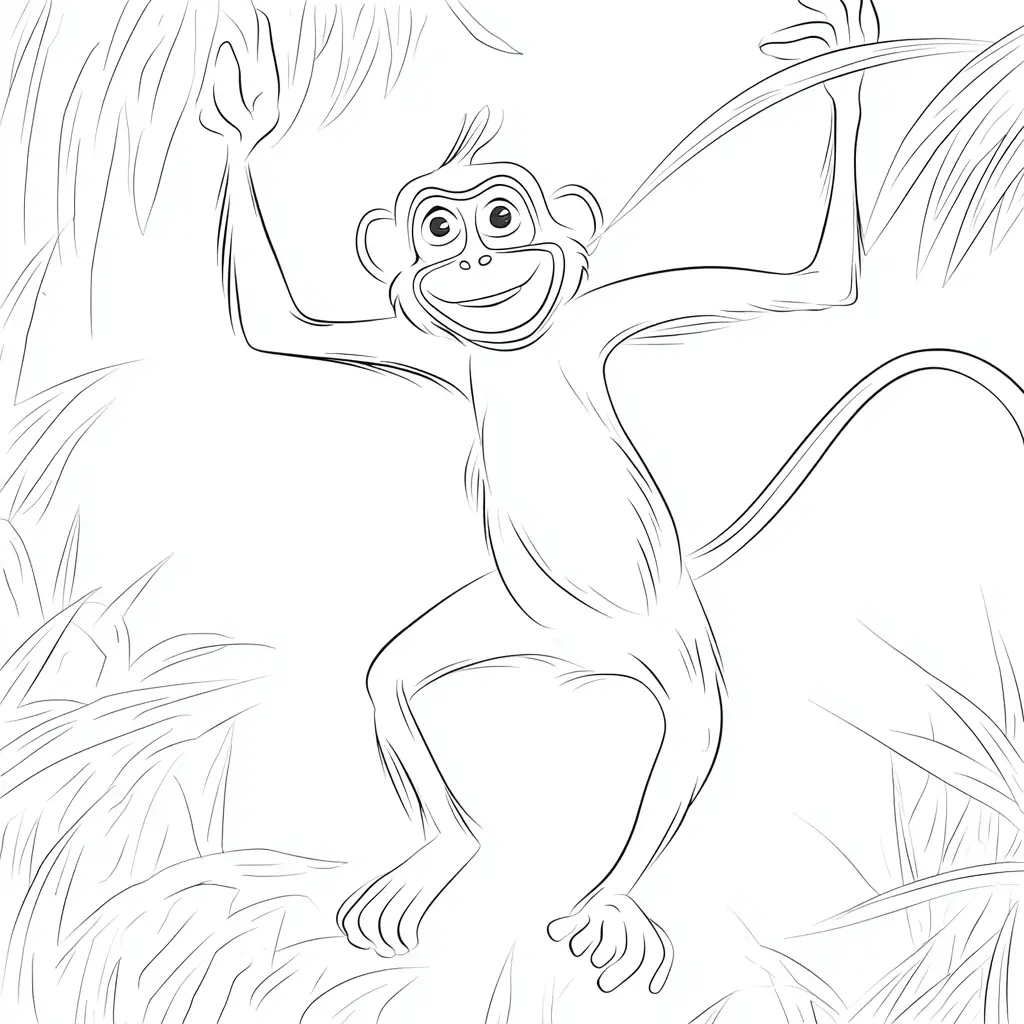 Dibujo de mono macaco feliz en la selva para colorear Dibujo de mono macaco feliz en la selva para colorear