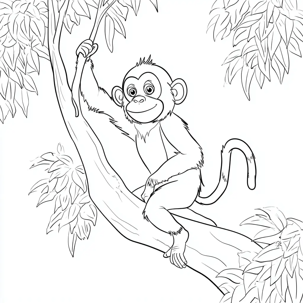 Dibujo de mono sentado en un árbol para colorear Dibujo de mono sentado en un árbol para colorear