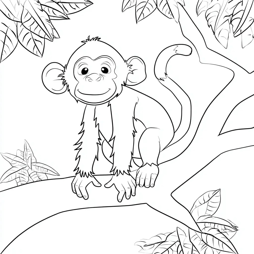 Dibujo de mono cartoon en su hábitat para colorear Dibujo de mono cartoon en su hábitat para colorear