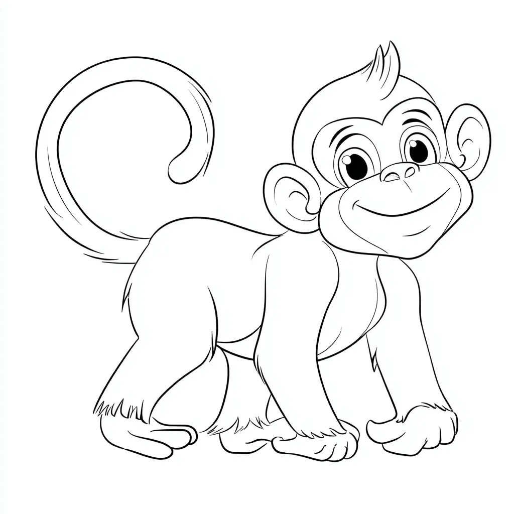 Dibujo de mono adorable sobre el suelo para colorear Dibujo de mono adorable sobre el suelo para colorear