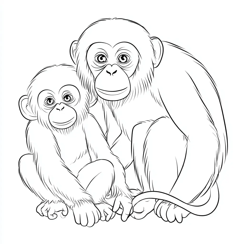 Dibujo de mamá mono y cría juntos para colorear Dibujo de mamá mono y cría juntos para colorear