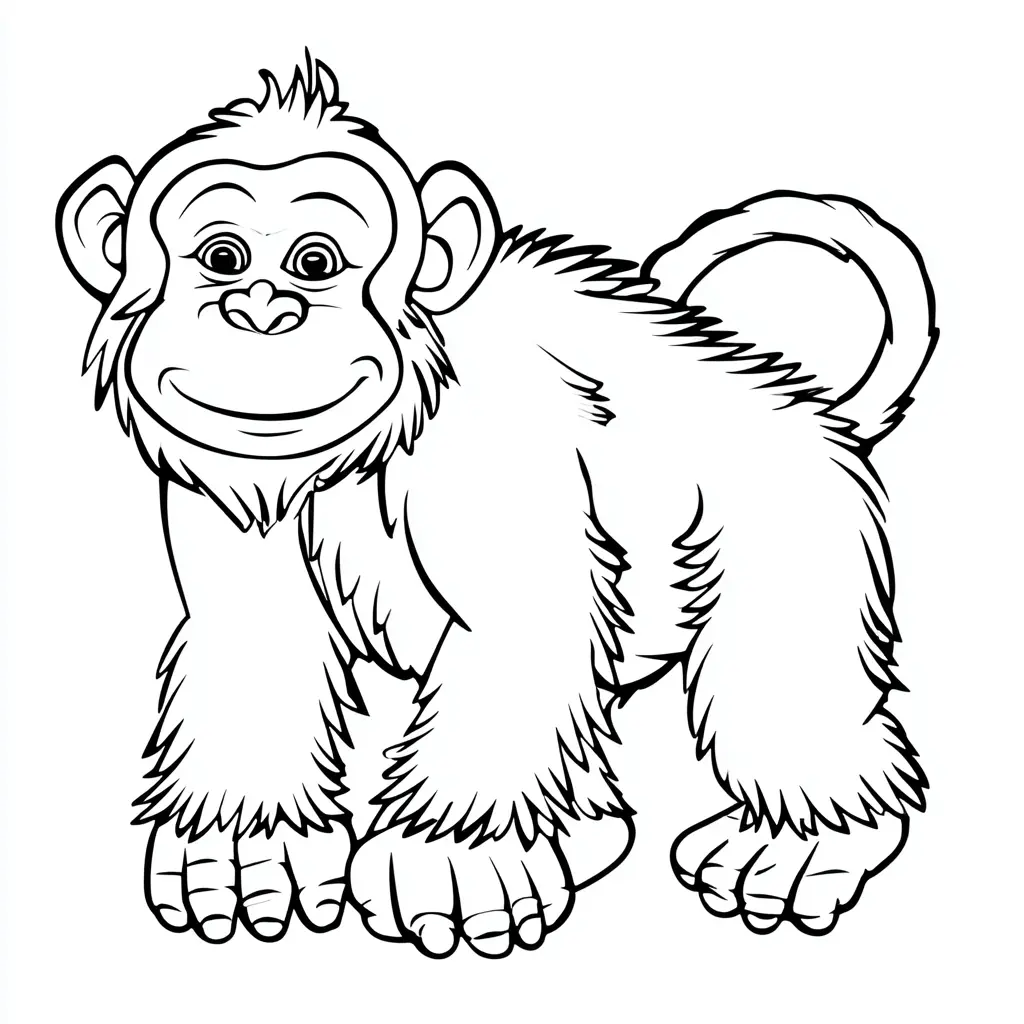 Dibujo de mono animado con pelaje para colorear Dibujo de mono animado con pelaje para colorear