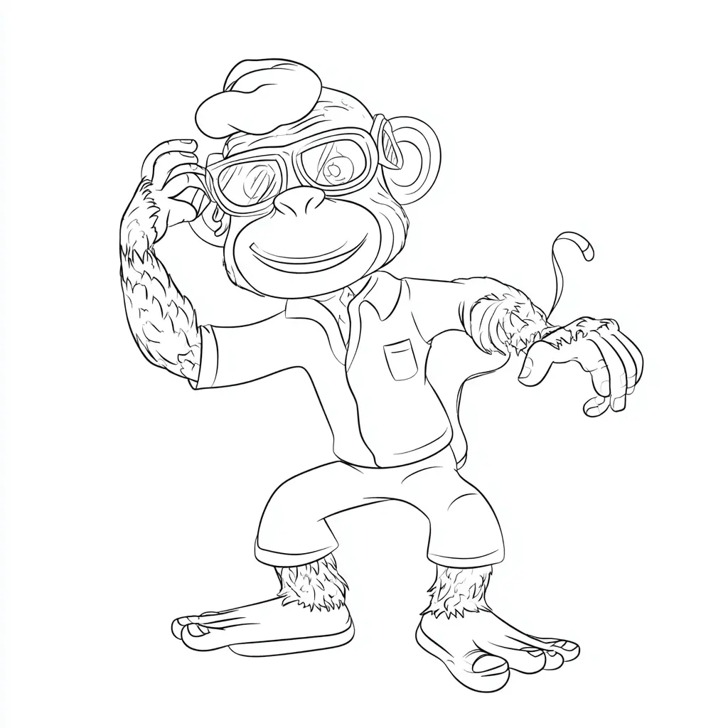 Dibujo de personaje de mono cómico para colorear Dibujo de personaje de mono cómico para colorear