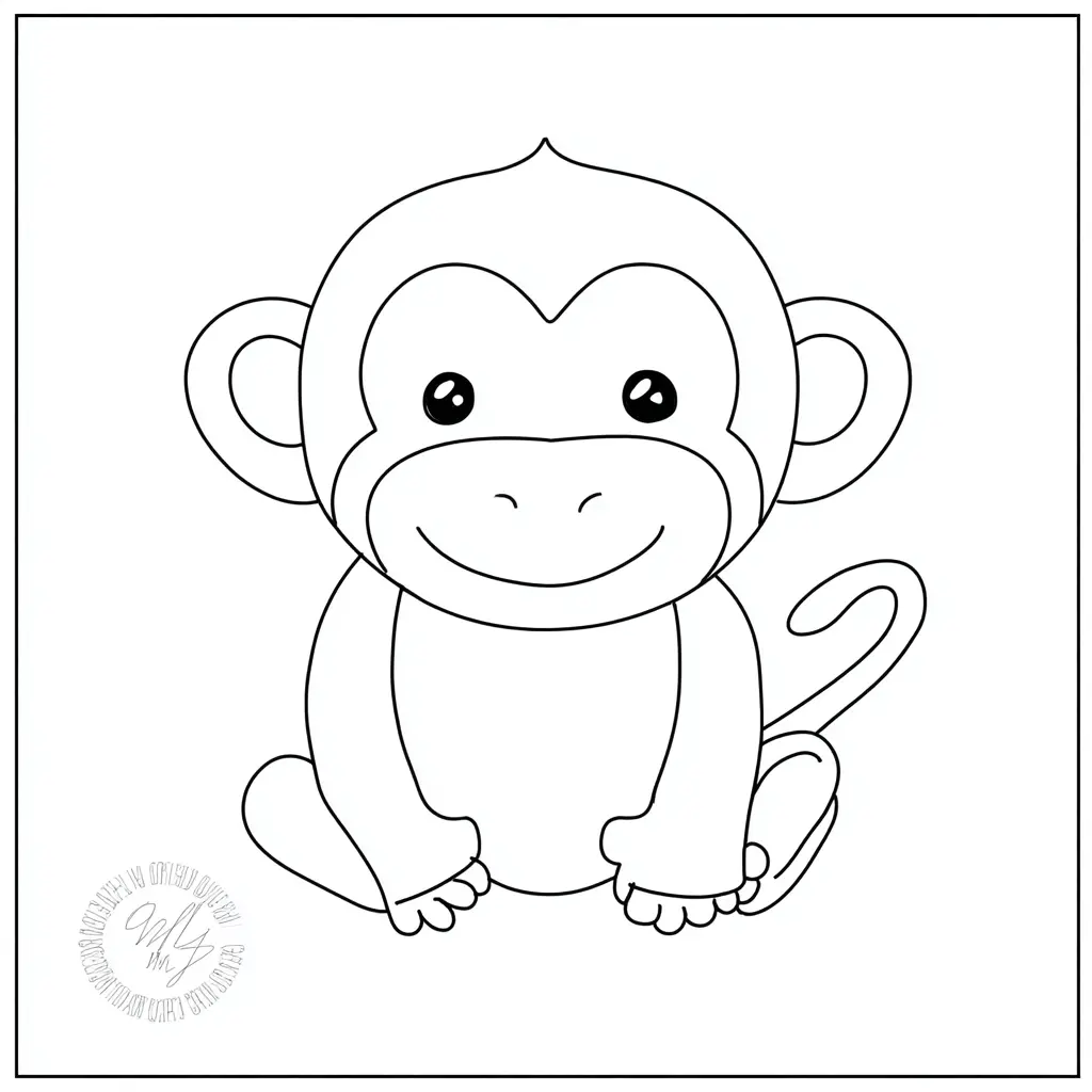 Dibujo de mono kawaii enmarcado para colorear Dibujo de mono kawaii enmarcado para colorear