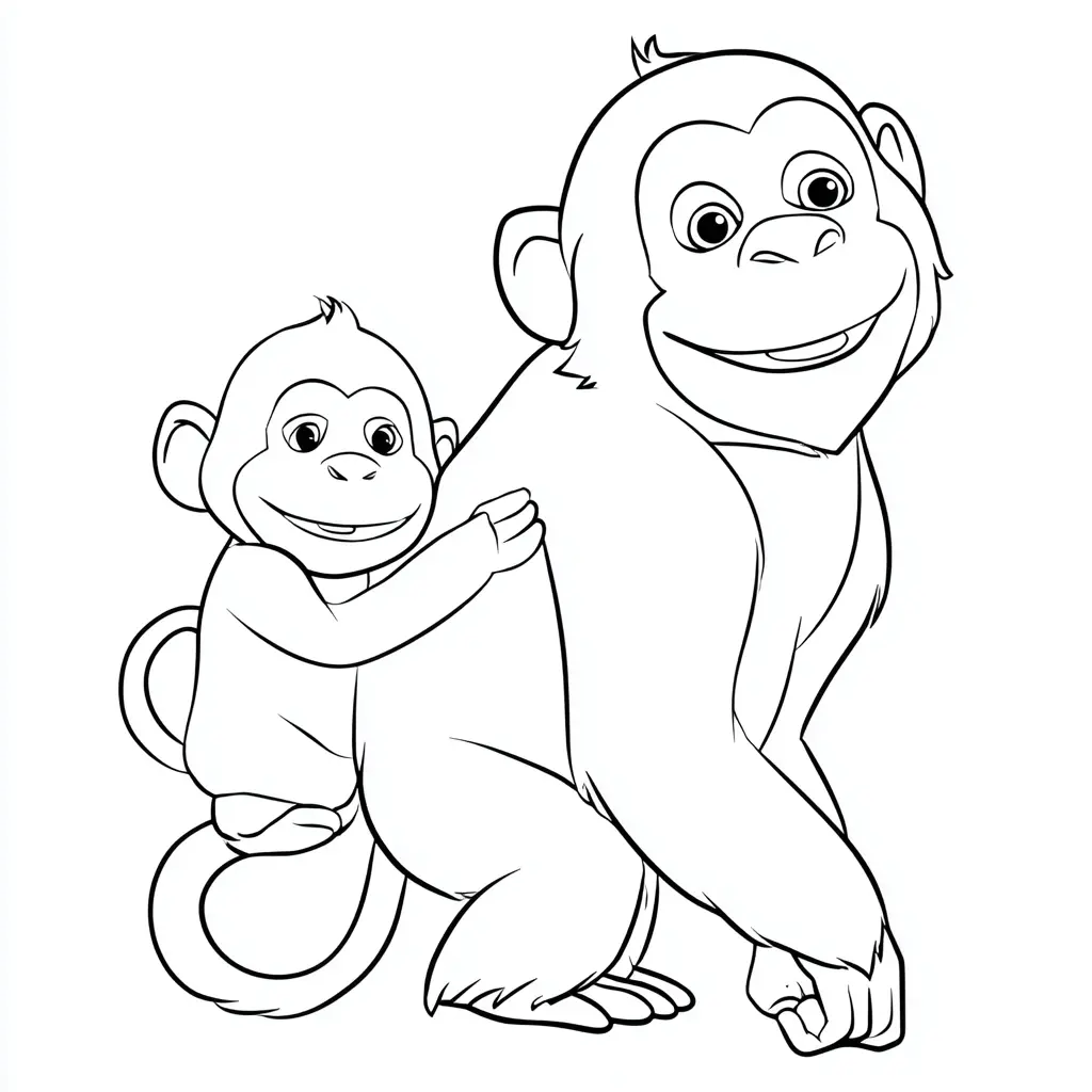 Dibujo de mono en la espalda de mamá para colorear Dibujo de mono en la espalda de mamá para colorear