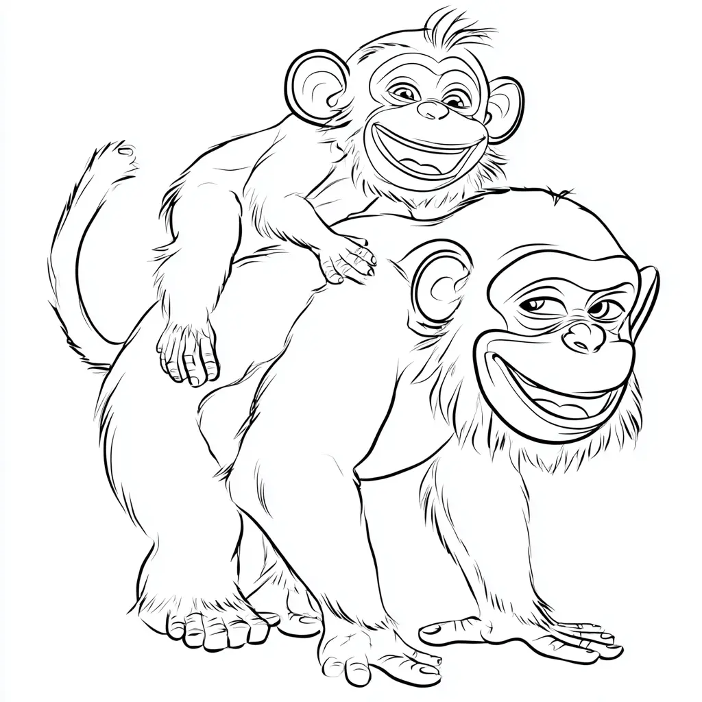 Dibujo de pequeño mono sobre mamá para colorear Dibujo de pequeño mono sobre mamá para colorear