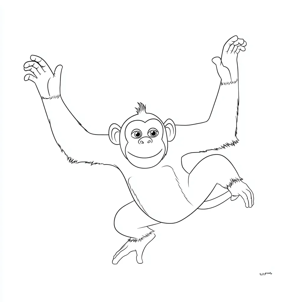 Dibujo de mono en pose de salto para colorear Dibujo de mono en pose de salto para colorear
