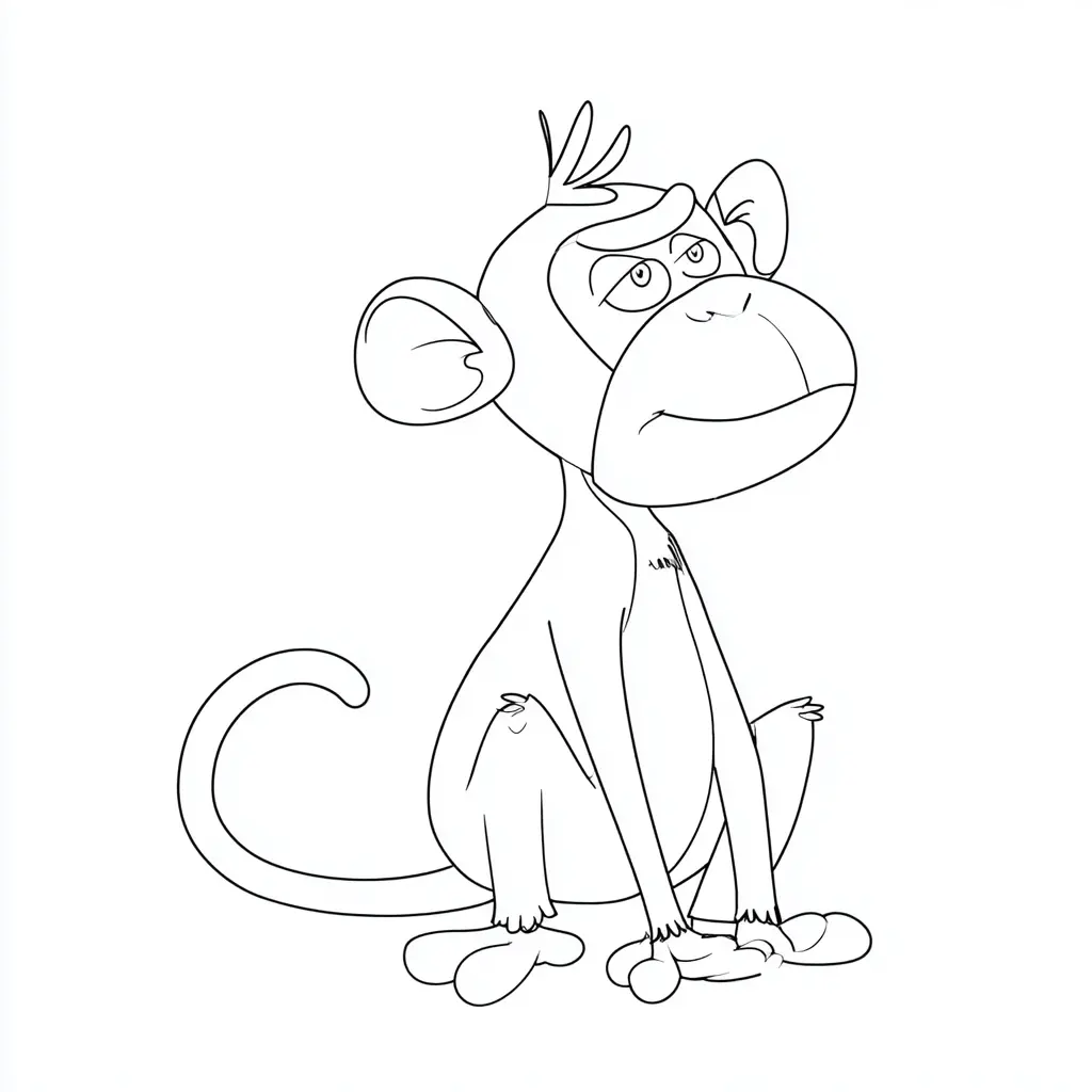 Dibujo de mono de caricatura sentado para colorear Dibujo de mono de caricatura sentado para colorear