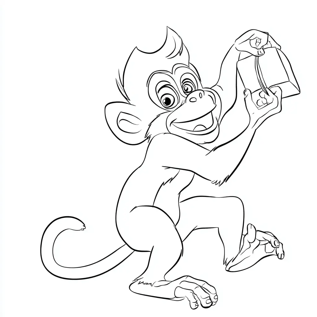 Dibujo de mono animado con regalo para colorear Dibujo de mono animado con regalo para colorear