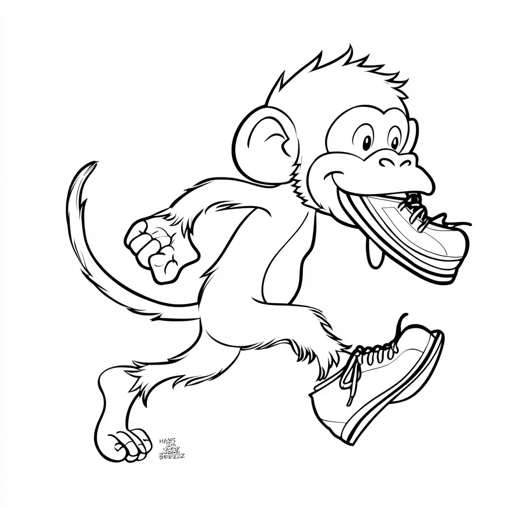 Dibujo de mono cómico con zapatillas para colorear Dibujo de mono cómico con zapatillas para colorear