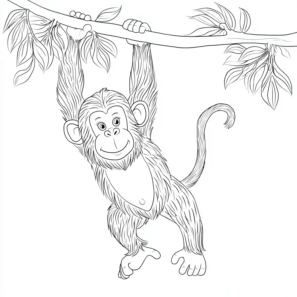 Dibujo de mono colgado de una rama para colorear Dibujo de mono colgado de una rama para colorear