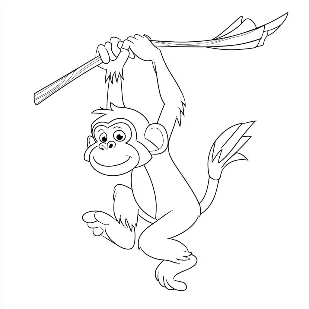 Dibujo de mono cartoon con una rama para colorear Dibujo de mono cartoon con una rama para colorear