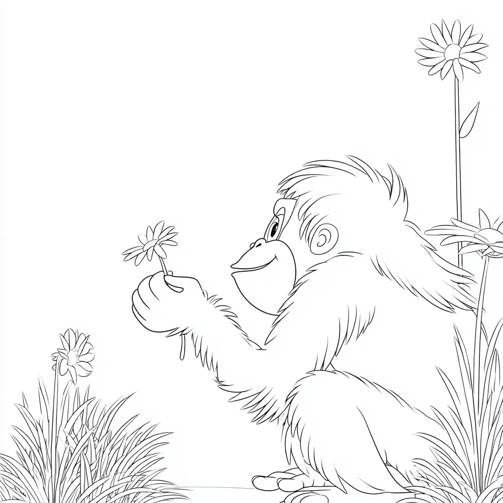 Dibujo de orangután en el campo para colorear Dibujo de orangután en el campo para colorear