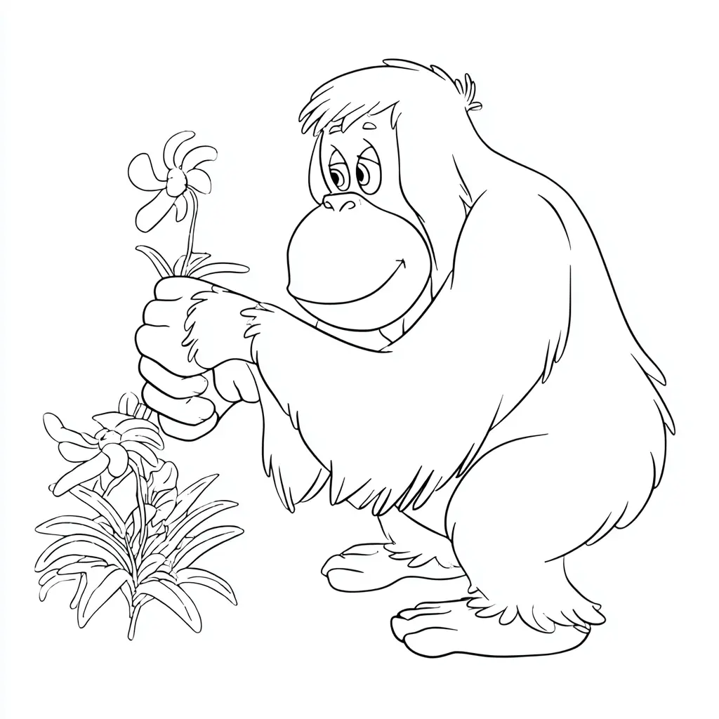 Dibujo de orangután cartoon con flores para colorear Dibujo de orangután cartoon con flores para colorear