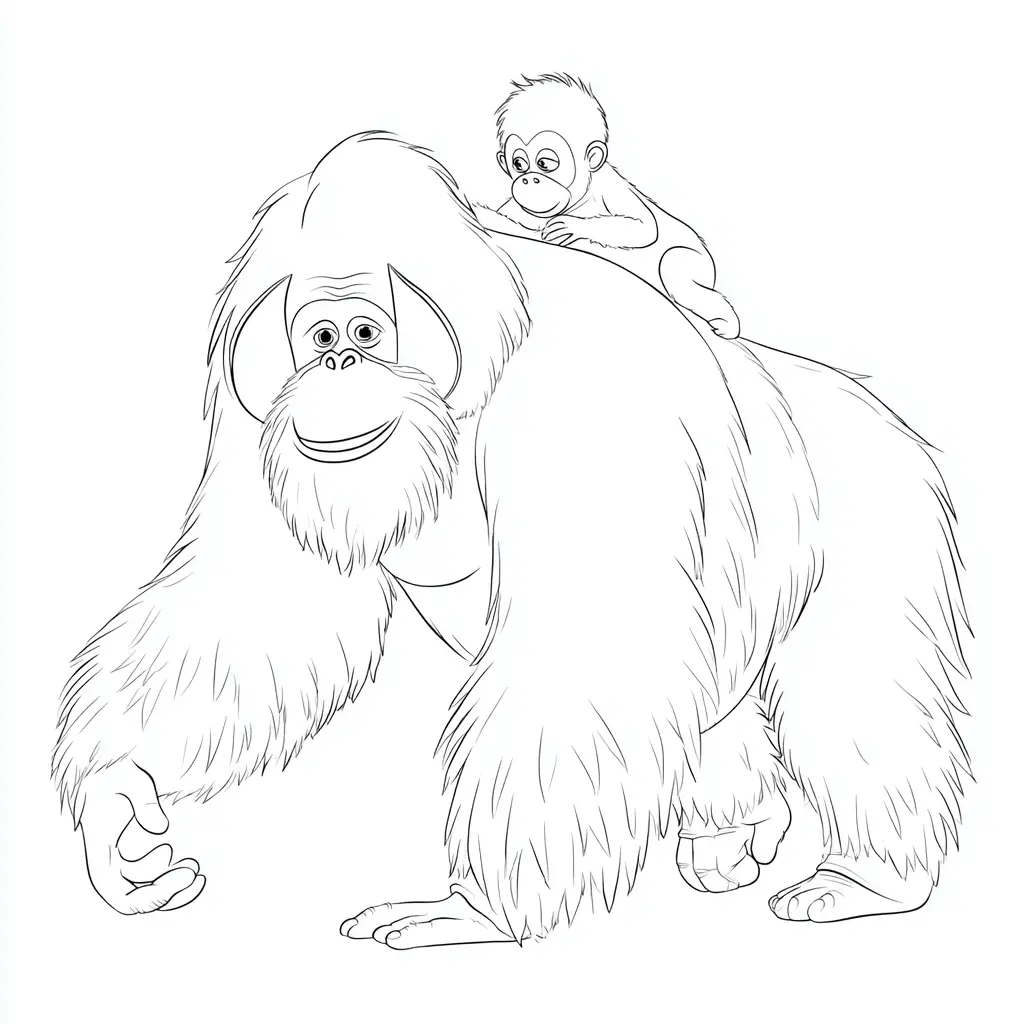 Dibujo de orangután de Borneo y bebé para colorear Dibujo de orangután de Borneo y bebé para colorear