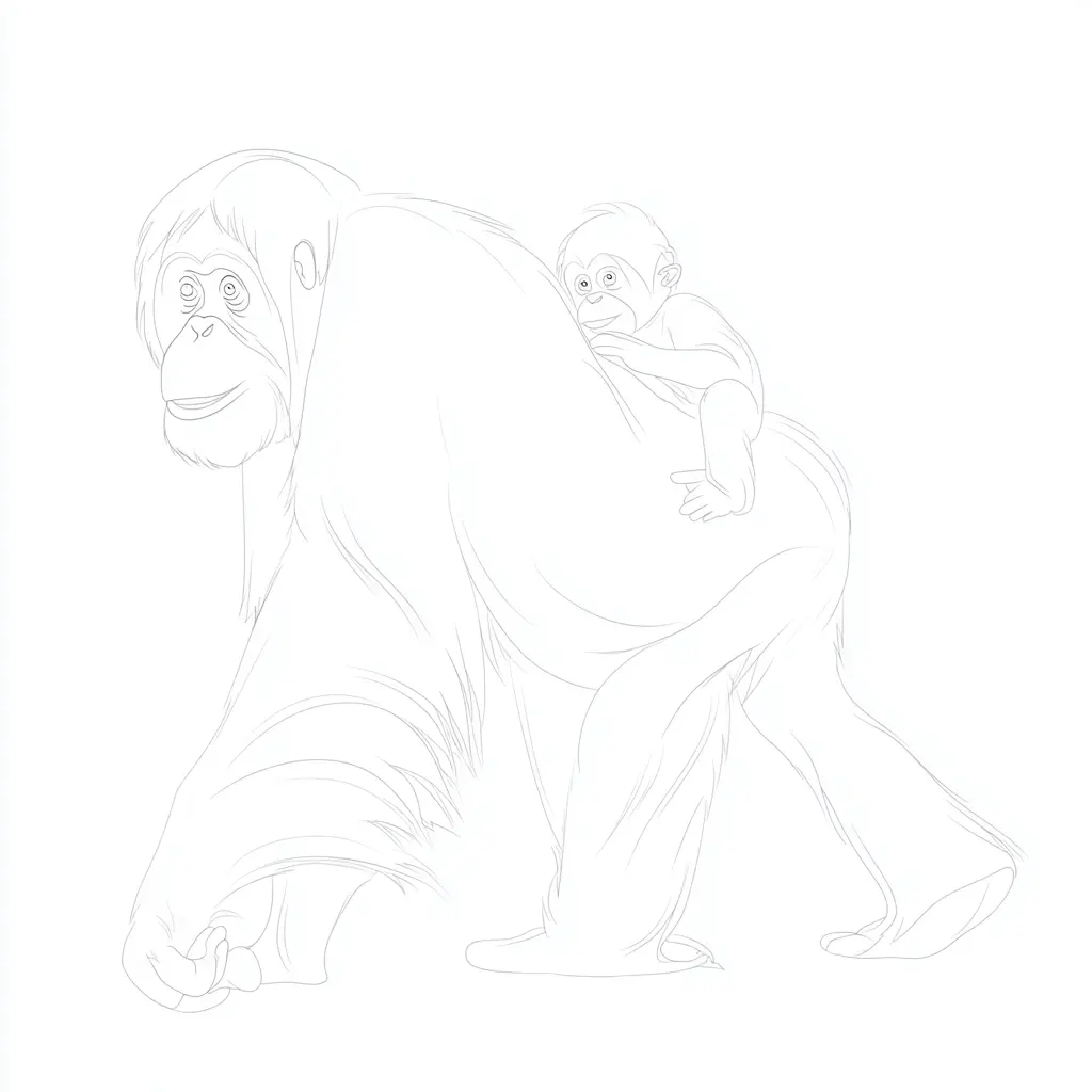 Dibujo de boceto de orangután y bebé para colorear Dibujo de boceto de orangután y bebé para colorear