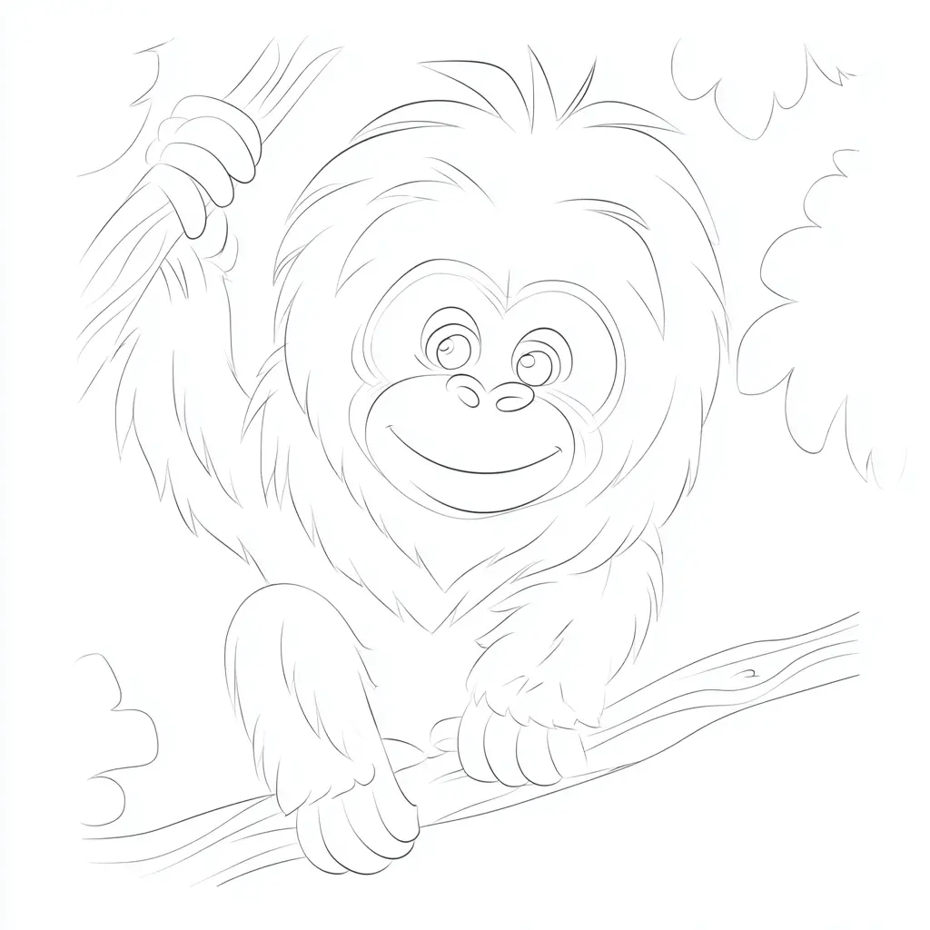 Dibujo de boceto de orangután en árbol para colorear Dibujo de boceto de orangután en árbol para colorear