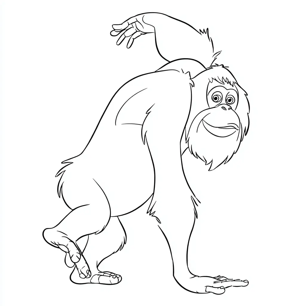 Dibujo de orangután cartoon caminando para colorear Dibujo de orangután cartoon caminando para colorear