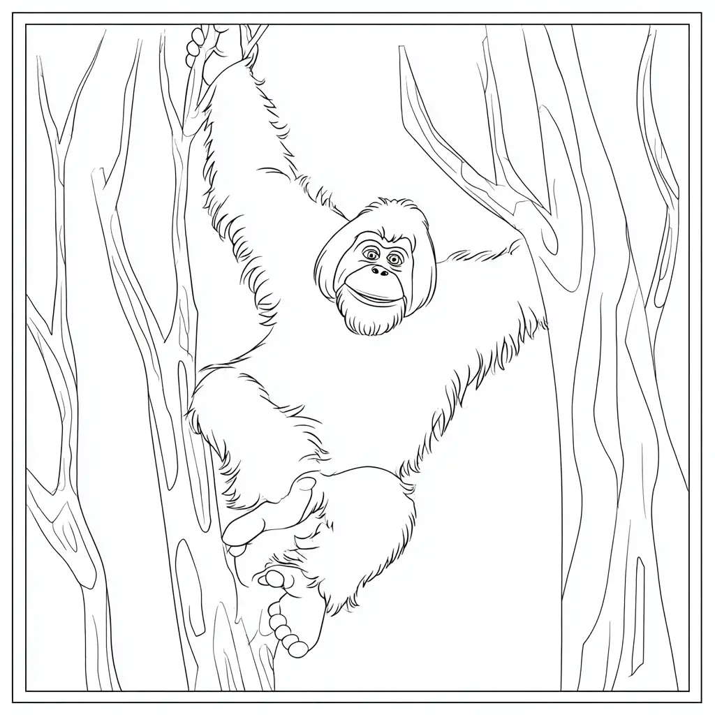 Dibujo de orangután en los árboles para colorear Dibujo de orangután en los árboles para colorear