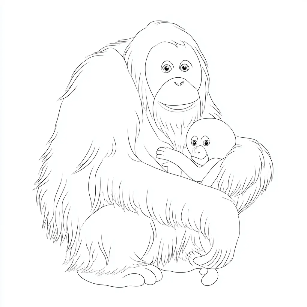 Dibujo de orangután de Tapanuli y bebé para colorear Dibujo de orangután de Tapanuli y bebé para colorear