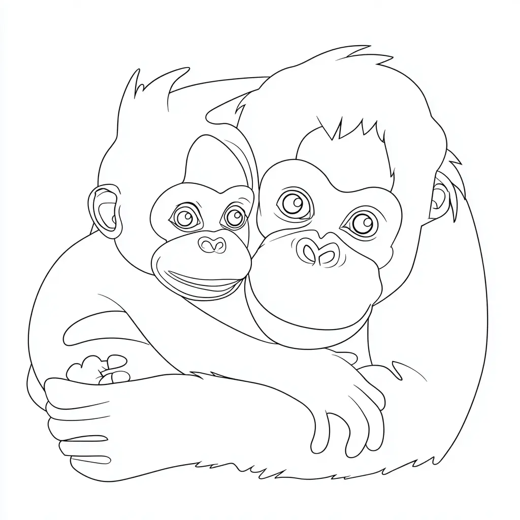 Dibujo de contornos de orangután y bebé para colorear Dibujo de contornos de orangután y bebé para colorear