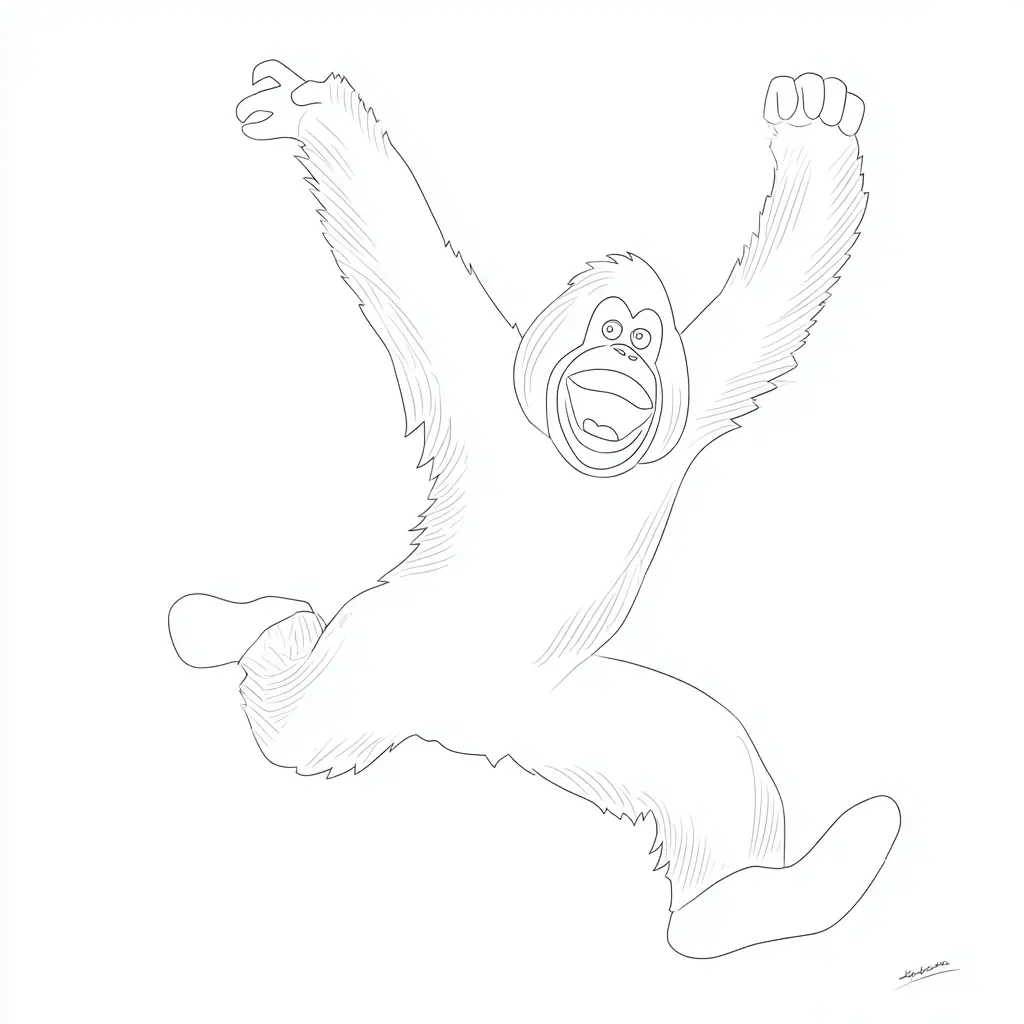 Dibujo de contorno de orangután corriendo para colorear Dibujo de contorno de orangután corriendo para colorear