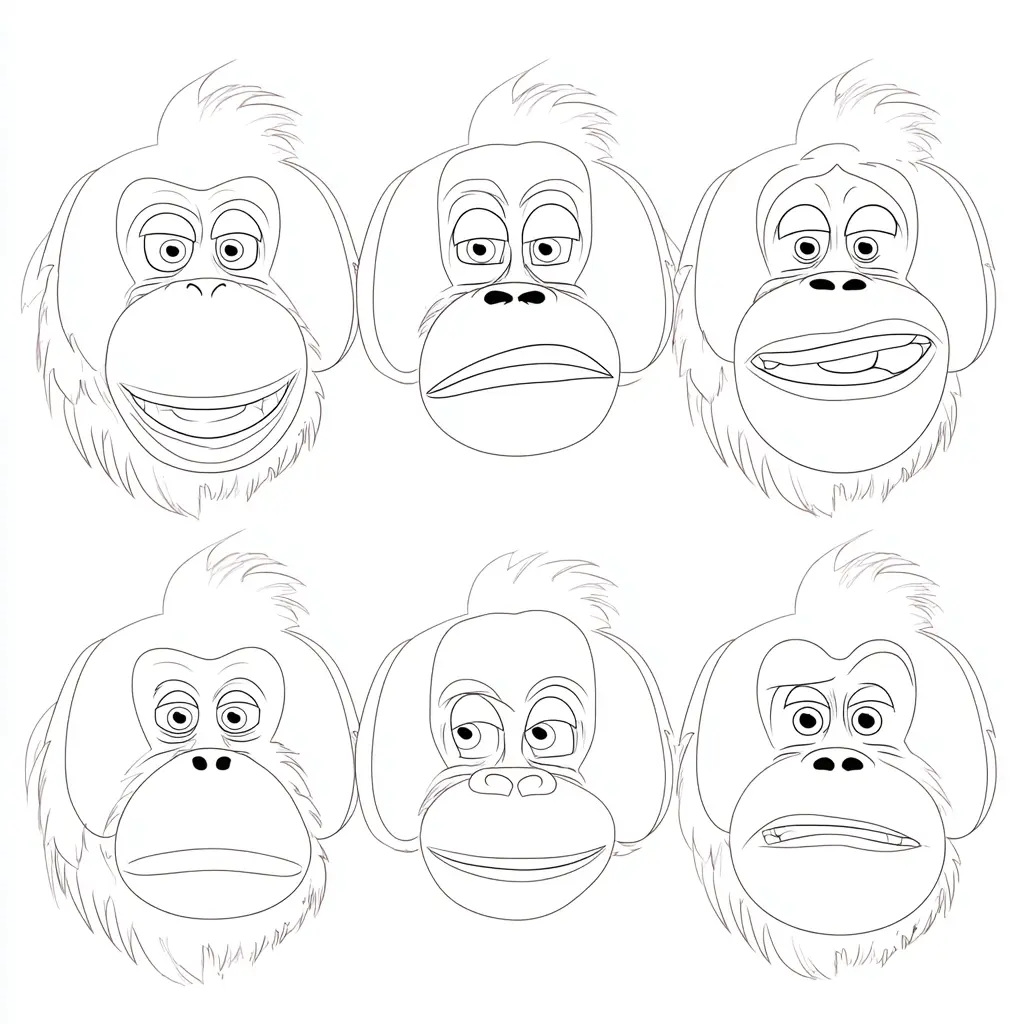 Dibujo de caras expresivas de orangután para colorear Dibujo de caras expresivas de orangután para colorear